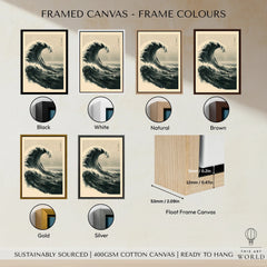 Japanese Wave Art Print – Vintage Ukiyo-e Style Wall Art — framed canvas float frame colour options