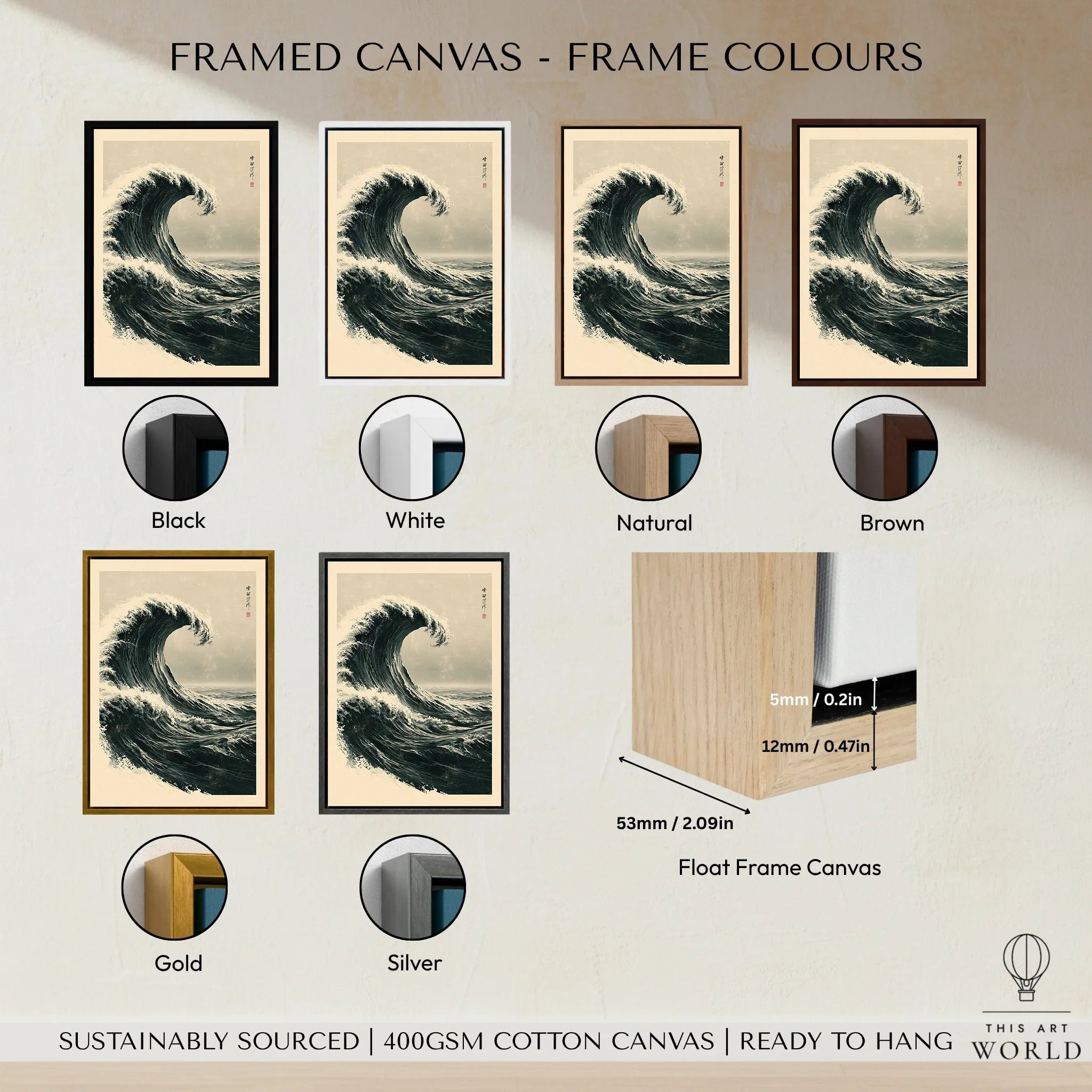 Japanese Wave Art Print – Vintage Ukiyo-e Style Wall Art — framed canvas float frame colour options