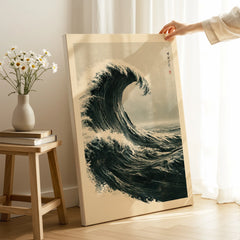 Japanese Wave Art Print – Vintage Ukiyo-e Style Wall Art — canvas print mirror edge hand holding room setting