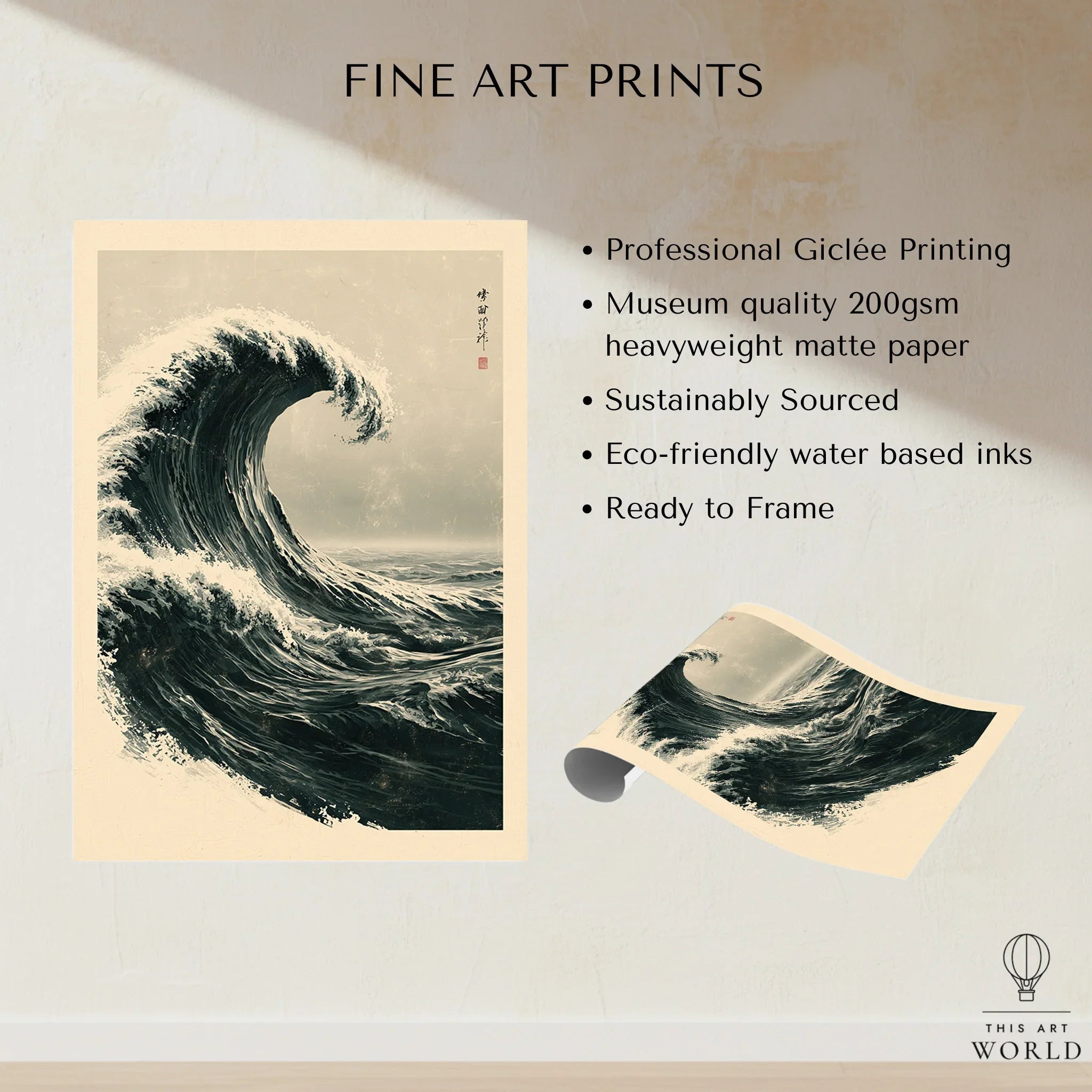 Japanese Wave Art Print – Vintage Ukiyo-e Style Wall Art — fine art print unframed quality details