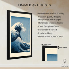 Japanese Wave Art Print – Great Wave Inspired Wall Art — framed print details measurements quality details