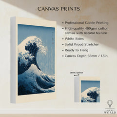 Japanese Wave Art Print – Great Wave Inspired Wall Art — canvas print stretched cotton canvas details