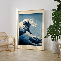 Japanese Wave Art Print – Great Wave Inspired Wall Art — large framed print room setting chair plant