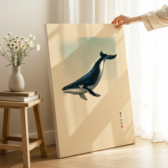 Japanese Whale Art Print – Vintage Sea Life Wall Art — canvas print mirror edge hand holding room setting