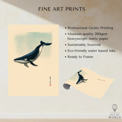 Japanese Whale Art Print – Vintage Sea Life Wall Art — fine art print unframed quality details