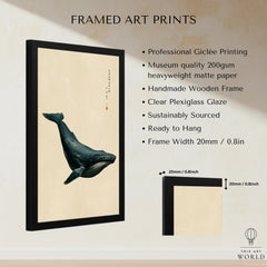 Japanese Whale Wall Art – Vintage Coastal Art Print — framed print details measurements quality details