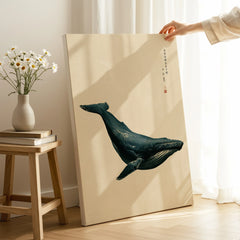 Japanese Whale Wall Art – Vintage Coastal Art Print — canvas print mirror edge hand holding room setting