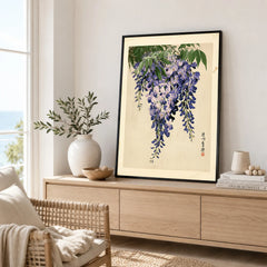 Japanese Wisteria Art Print – Vintage Botanical Wall Art — framed artwork living room lifestyle setting