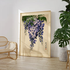 Japanese Wisteria Art Print – Vintage Botanical Wall Art — large framed print room setting chair plant