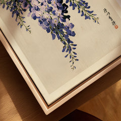 Japanese Wisteria Art Print – Vintage Botanical Wall Art — closeup framed canvas natural wood floating frame