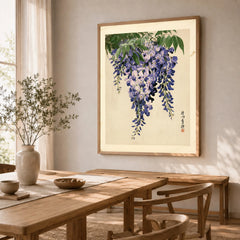 Japanese Wisteria Art Print – Vintage Botanical Wall Art — dining room framed print natural wood frame