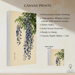 Japanese Wisteria Wall Art – Vintage Purple Flower Print — canvas print stretched cotton canvas details