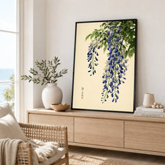 Japanese Wisteria Wall Art – Vintage Purple Flower Print — framed artwork living room lifestyle setting