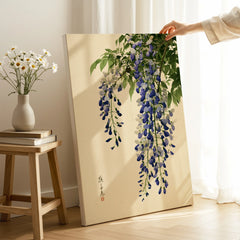 Japanese Wisteria Wall Art – Vintage Purple Flower Print — canvas print mirror edge hand holding room setting