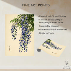 Japanese Wisteria Wall Art – Vintage Purple Flower Print — fine art print unframed quality details
