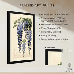 Japanese Wisteria Art Print – Blue Botanical Wall Art — framed print details measurements quality details