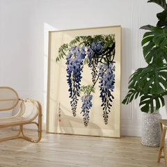 Japanese Wisteria Art Print – Blue Botanical Wall Art — large framed print room setting chair plant
