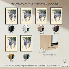 Japanese Wisteria Wall Art – Blue Vintage Flower Print — framed canvas float frame colour options