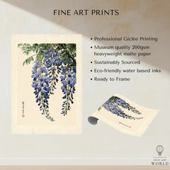 Japanese Wisteria Wall Art – Blue Vintage Flower Print — fine art print unframed quality details