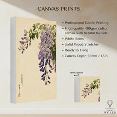 Japanese Wisteria Art Print – Purple Floral Wall Art — canvas print stretched cotton canvas details