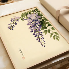 Japanese Wisteria Wall Art – Vintage Botanical Art Print — framed art print closeup gift unwrapped natural frame
