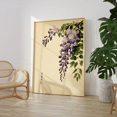 Japanese Wisteria Wall Art – Vintage Botanical Art Print — large framed print room setting chair plant