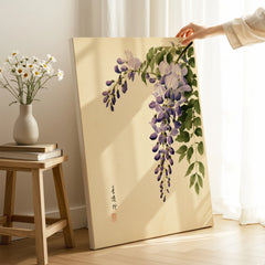 Japanese Wisteria Wall Art – Vintage Botanical Art Print — canvas print mirror edge hand holding room setting