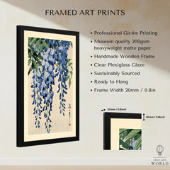 Japanese Wisteria Art Print – Blue Floral Botanical Wall Art — framed print details measurements quality details
