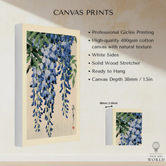 Japanese Wisteria Art Print – Blue Floral Botanical Wall Art — canvas print stretched cotton canvas details