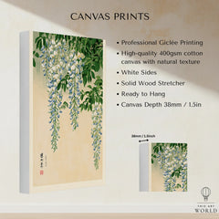 Japanese Wisteria Wall Art – Light Vintage Flower Print — canvas print stretched cotton canvas details