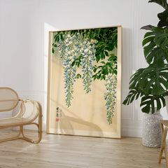Japanese Wisteria Wall Art – Light Vintage Flower Print — large framed print room setting chair plant