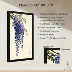 Japanese Wisteria Art Print – Deep Blue Botanical Wall Art — framed print details measurements quality details