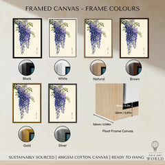 Japanese Wisteria Art Print – Deep Blue Botanical Wall Art — framed canvas float frame colour options