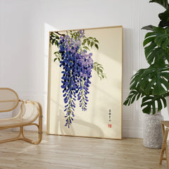 Japanese Wisteria Art Print – Deep Blue Botanical Wall Art — large framed print room setting chair plant