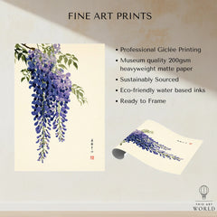 Japanese Wisteria Art Print – Deep Blue Botanical Wall Art — fine art print unframed quality details