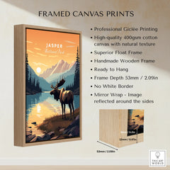 Jasper National Park moose wall art print in float frame, mountain landscape decor