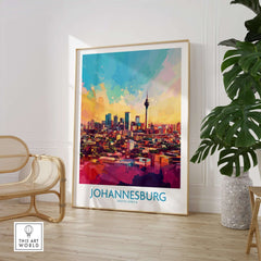 Joburg Skyline Poster - Johannesburg, South Africa Premium Cityscape Art displayed in a modern interior setting.