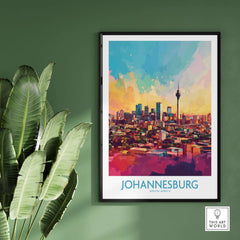 Joburg Skyline Poster - Johannesburg, South Africa Premium Cityscape Art on display with vibrant colors.