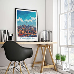 Joburg South Africa Skyline - Johannesburg Cityscape Wall Art in a modern workspace, featuring vibrant cityscape design.
