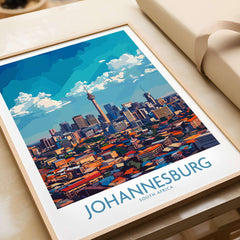 Joburg South Africa Skyline - Johannesburg Cityscape Wall Art featuring vibrant colors and detailed cityscape.