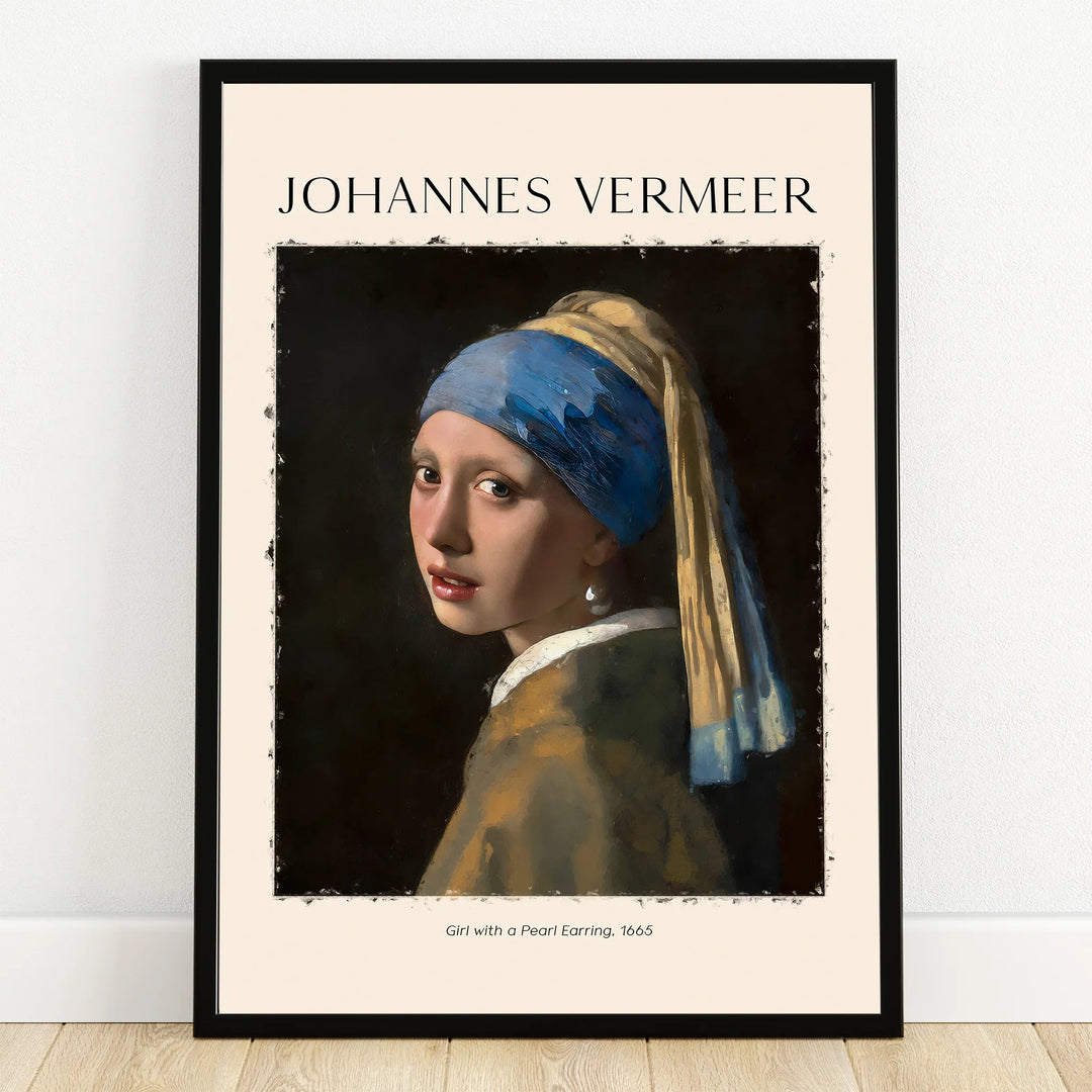 Framed wall art print of Girl with a Pearl Earring by Johannes Vermeer, minimalist design