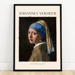 Framed wall art print of Girl with a Pearl Earring by Johannes Vermeer, minimalist design