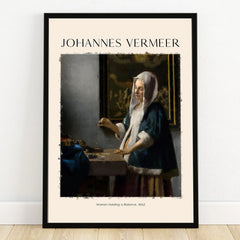 Framed print of Vermeer's Woman Holding a Balance, classic art poster wall decor
