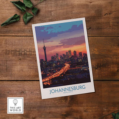 Johannesburg JHB Art - South Africa Joburg Skyline Poster Print showcasing the vibrant city skyline at dusk.
