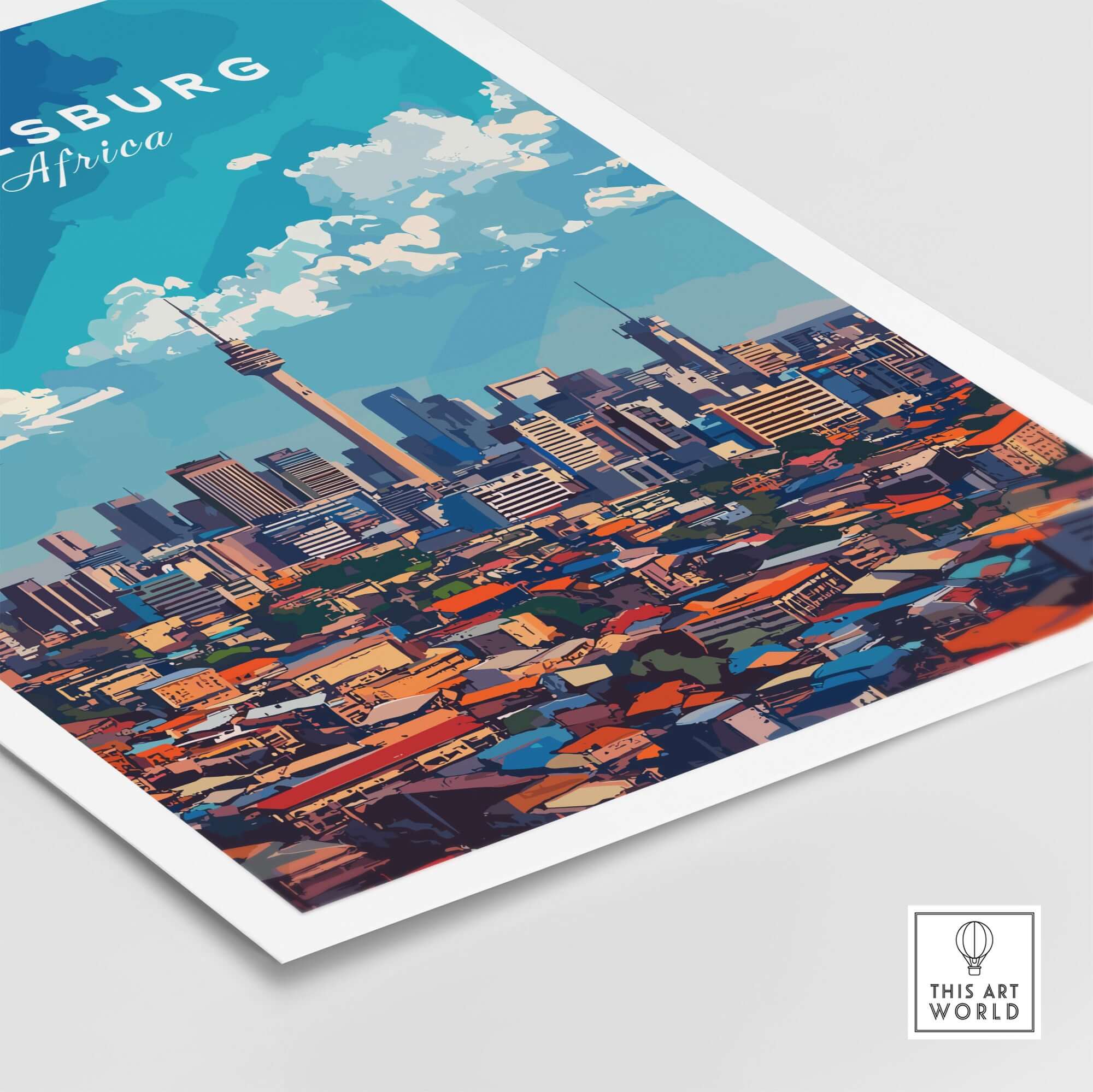 Johannesburg Skyline Art Print - Joburg Cityscape, South Africa Poster featuring vibrant city skyline and urban landscape.
