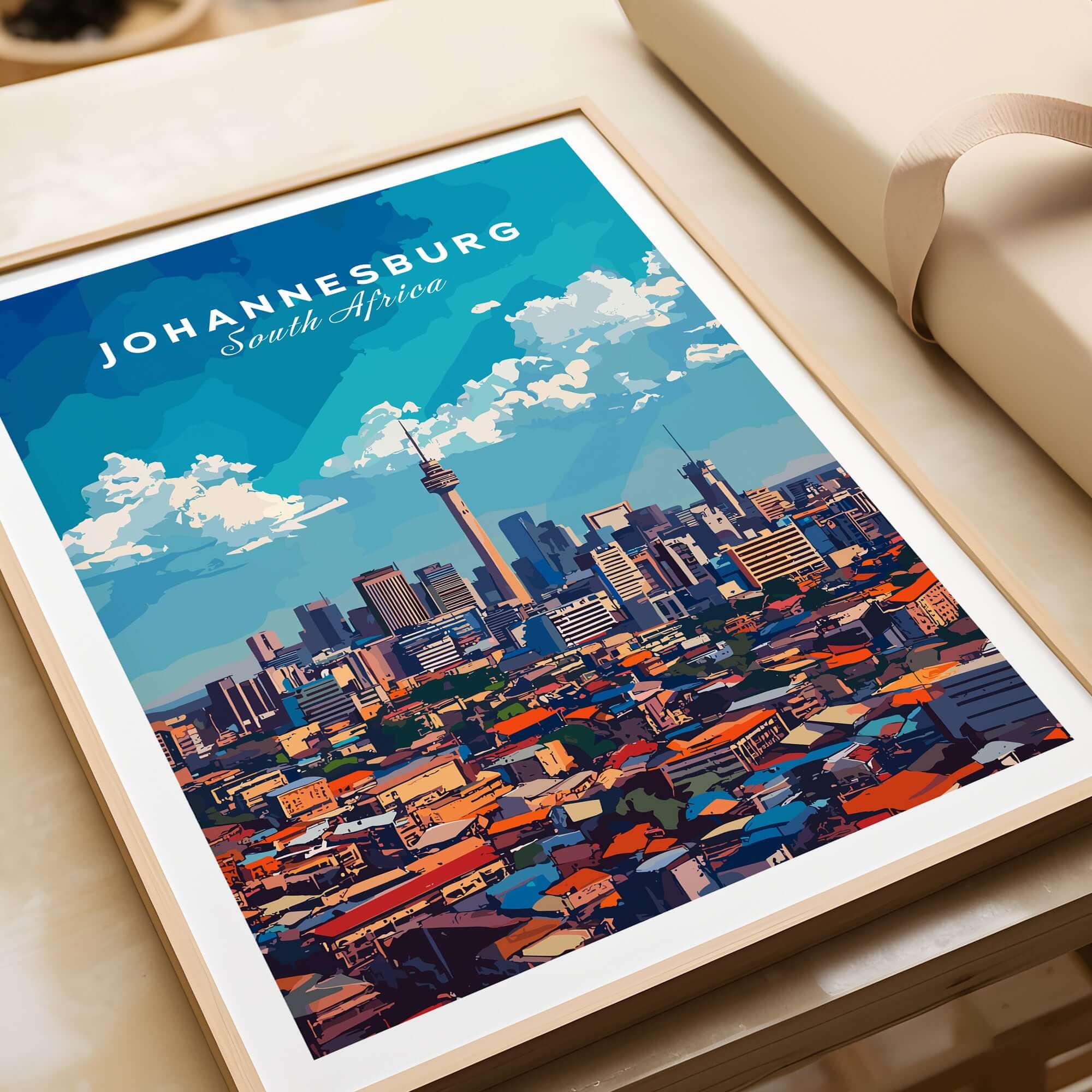 Johannesburg Skyline Art Print - Joburg Cityscape, South Africa Poster featuring an aerial view of the city.