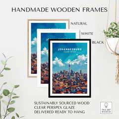 Johannesburg Skyline Art Print - Joburg Cityscape, South Africa Poster in handmade wooden frames.
