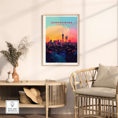 Johannesburg Skyline Poster - South Africa Cityscape Wall Art Print showcased in a stylish interior setting.