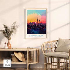 Johannesburg South Africa Print - Modern Cityscape Poster, JHB Skyline displayed in a stylish living room setting.