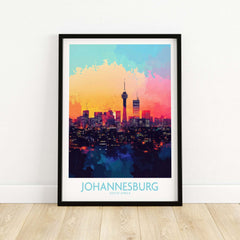 Johannesburg South Africa Print - Modern Cityscape Poster, JHB Skyline showcasing vibrant city skyline at sunset.
